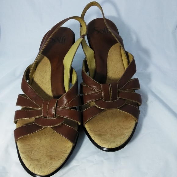 Sofft 1927 Brown Leather Strappy Sandal Heel - Picture 3 of 7